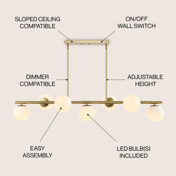 Luca Parisian 45.5" Modern Glam Iron Globe Linear LED Pendant